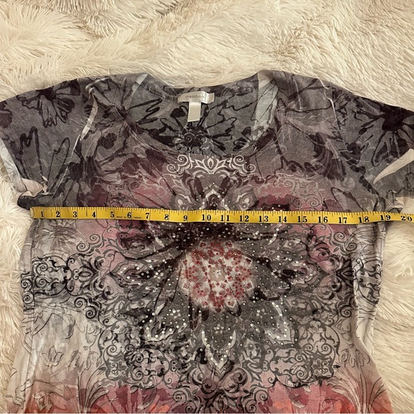 Dressbarn Women’s Floral Gray Red Short Sleeve Top Size: Large - Picture 6 of 6